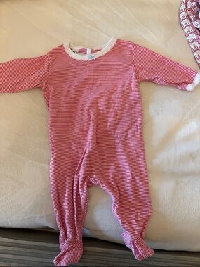 Petit Bateau Pink and White Striped Footed One-Piece
